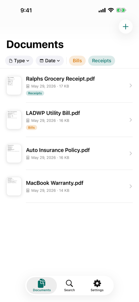 Receira documents list