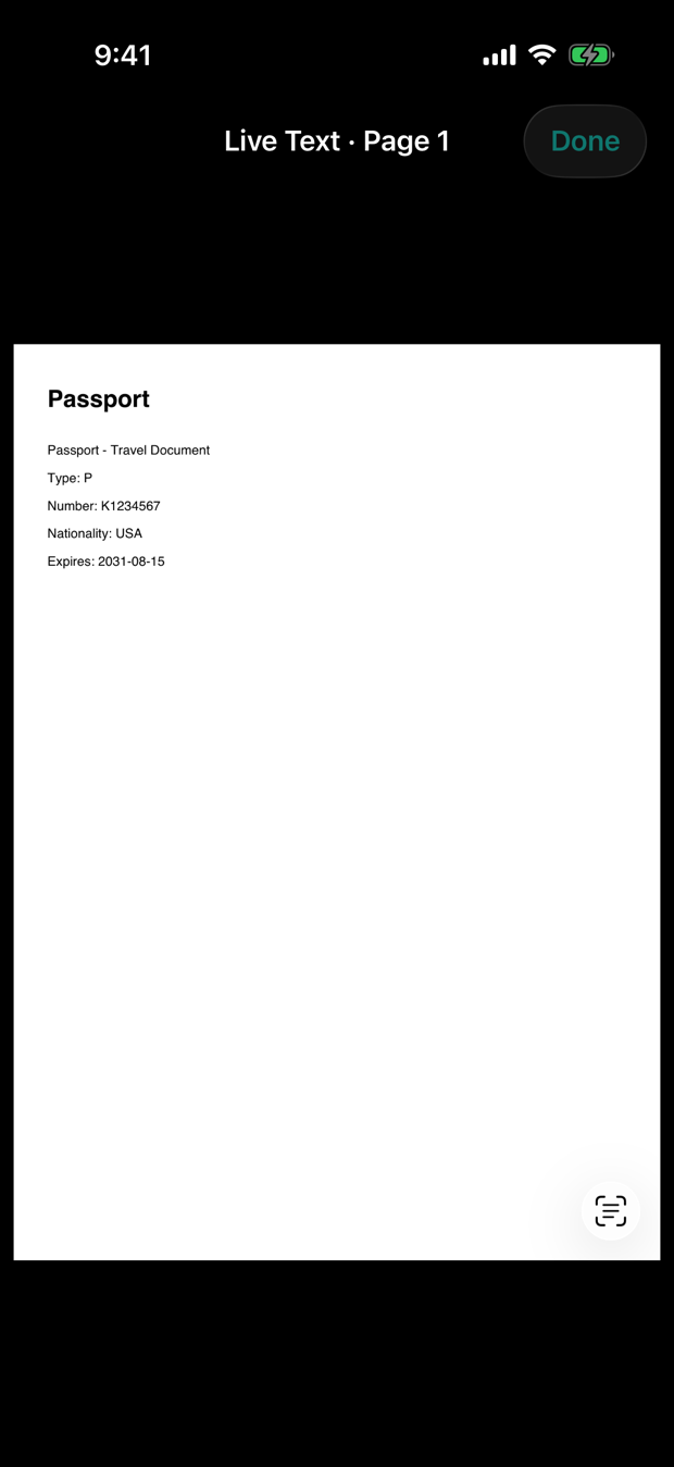Live Text on a scanned document